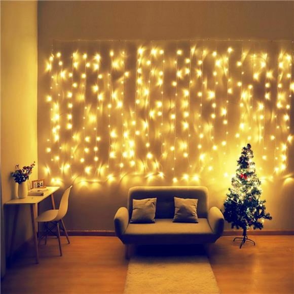 Fiee Curtain Lights,13ftx6.5ft Safety Window Curtain Icicle String Lights 30V - Picture 1 of 7